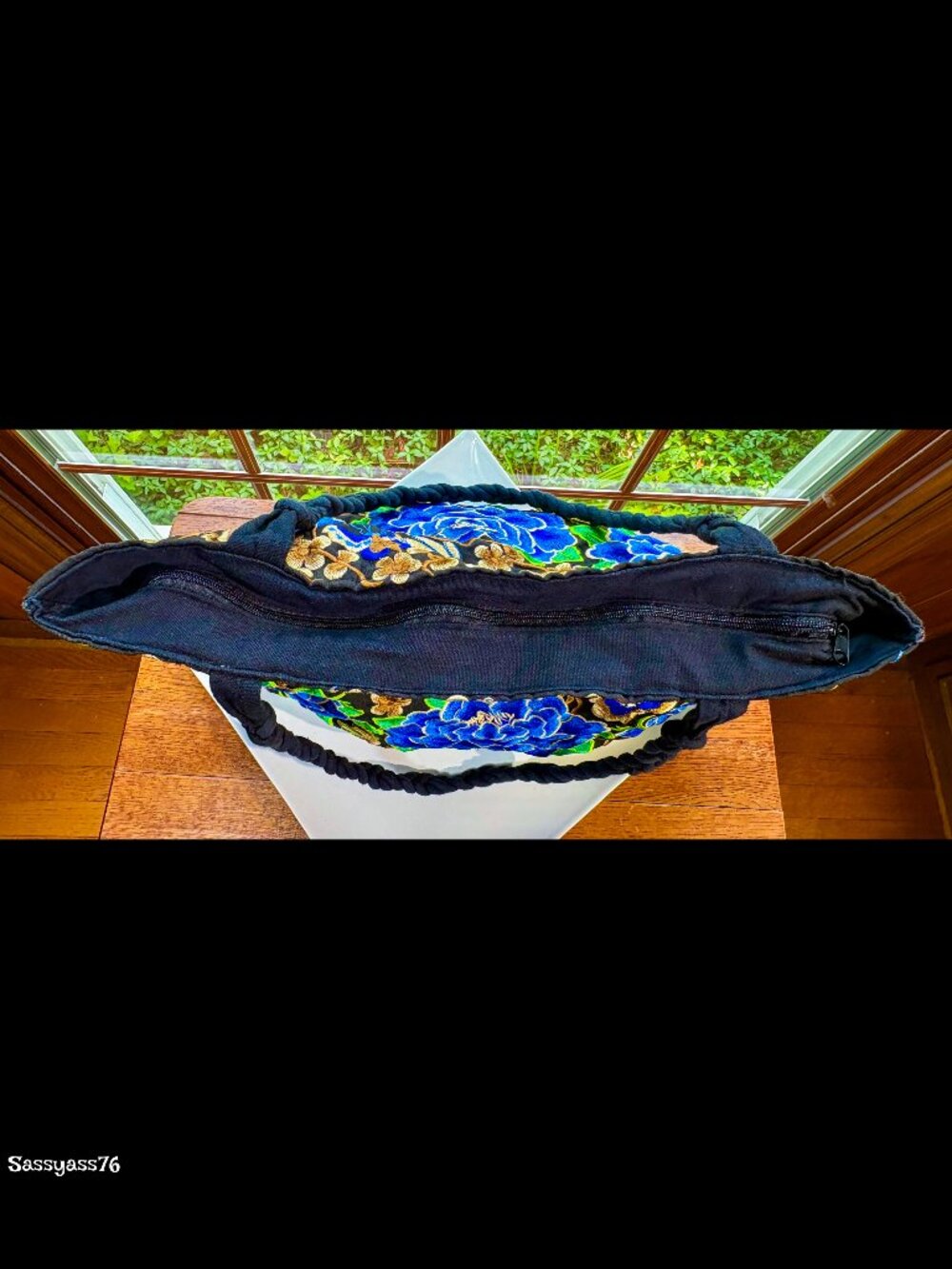 ▪️VTG▪️Large Embroidered Floral Bird Butterfly Braided Straps Cotton Canvas Bag - Picture 7 of 12